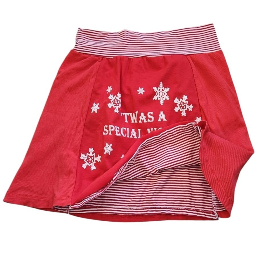 Christmas Skirt Girl's Size 10/12 Handmade Lined Red White Elastic Waist Vintage